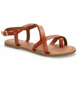 Sun + Stone Roxxiep Womens Faux Leather Ankle Strap Flats