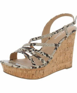 Sun + Stone Natasha Womens Faux Leather Ankle Strap Wedge Sandals