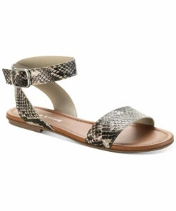 Sun + Stone Miiah Womens Faux Leather Ankle Buckle Flat Sandals