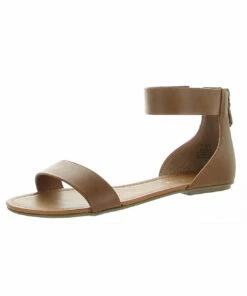 Sun + Stone Keley Womens Faux Leather Ankle Strap Flat Sandals