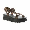 Sun + Stone Stacii Womens Leopard Canvas Wedge Sandals