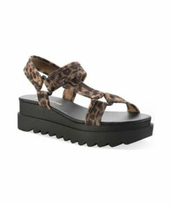 Sun + Stone Stacii Womens Leopard Canvas Wedge Sandals