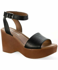Sun + Stone Audreey Womens Faux Leather Ankle Strap Wedge Sandals